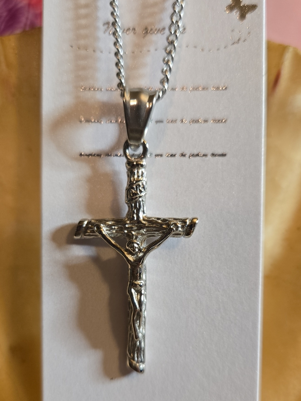 Stainless Steel Men's Crucifix Pendant Necklace - Silver